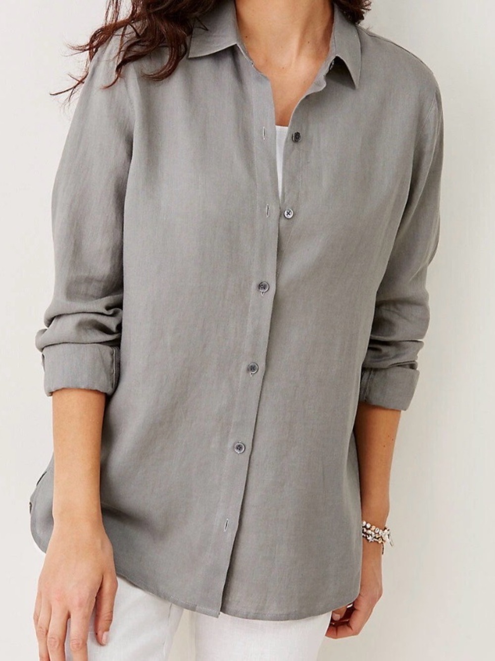 J.Jill light gray Love linen button-down tunic shirt XLT NWT